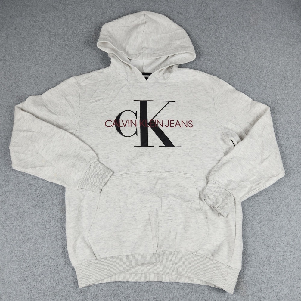 Calvin Klein Jeans Hoodie Kids XL 18/20 Gray Logo Graphic Pullover Sweatshirt